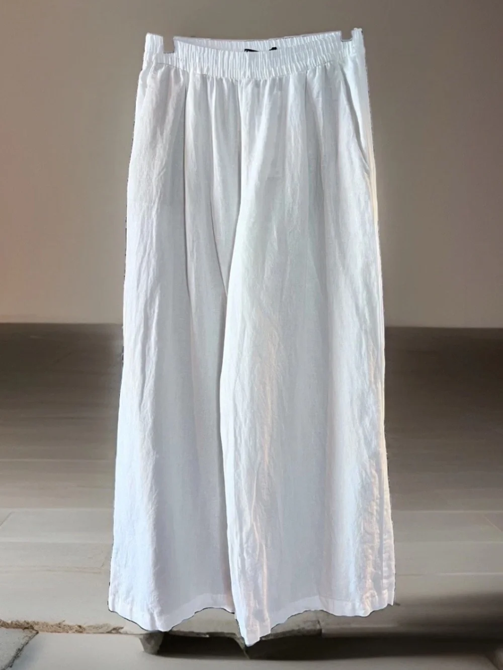 Zara Pants Women’s Linen Wide Leg Size M White Palazzo Lagenlook NWT Full Length